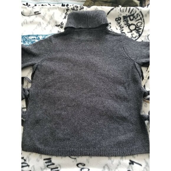 CYNTHIA ROWLEY Merino Wool Blend TurtleNeck Tie Sides Charcoal Sweater Top Sz XS - Picture 2 of 10